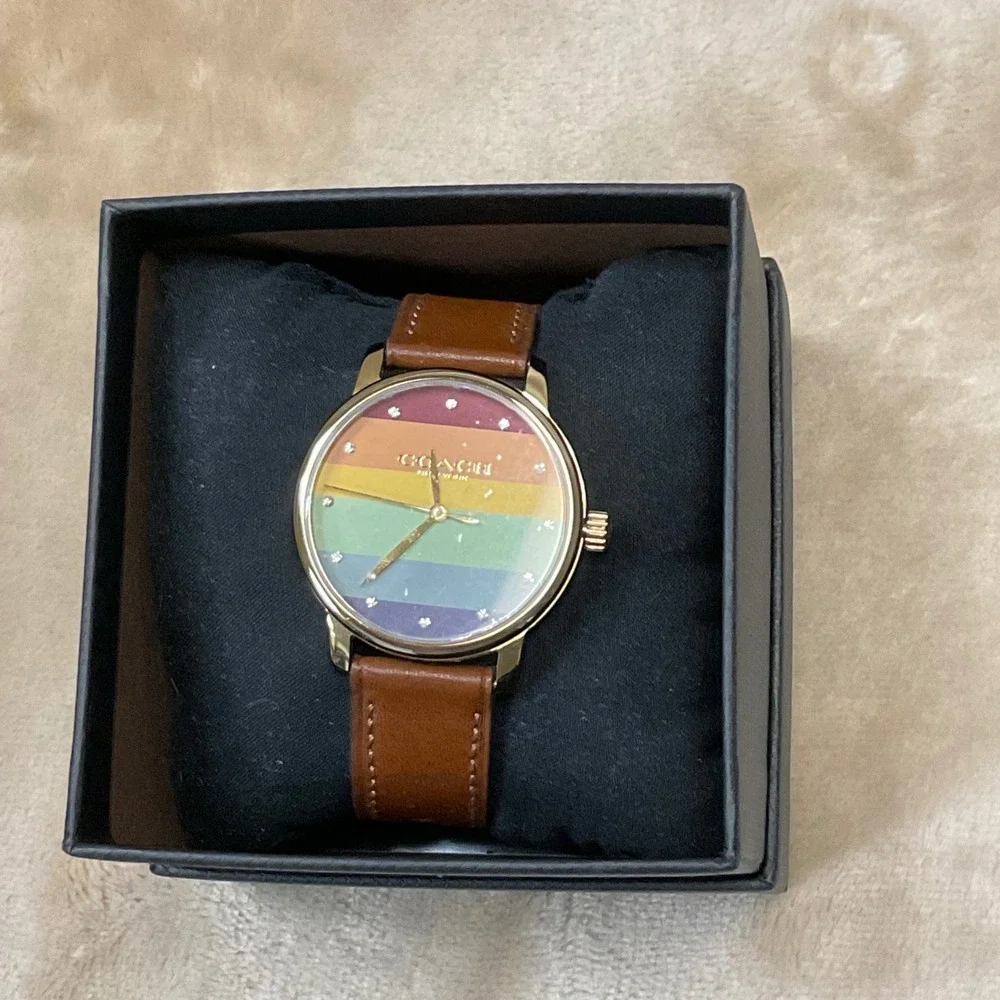 COACH Rainbow Dial Brown Leather Strap Ladies Grand Watch